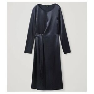 COS Satin Wrap Dress Midnight Blue Elegant Minimalist Modern Chic Size 4 NWOT